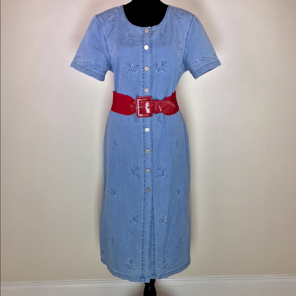 Embroidered Blue Denim Dress With Embellishment L